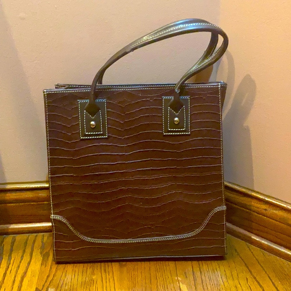 Bata Brown Animal Print Medium Leather Women Shoulder Bag 13.5”x13” X4”Pre-Owned